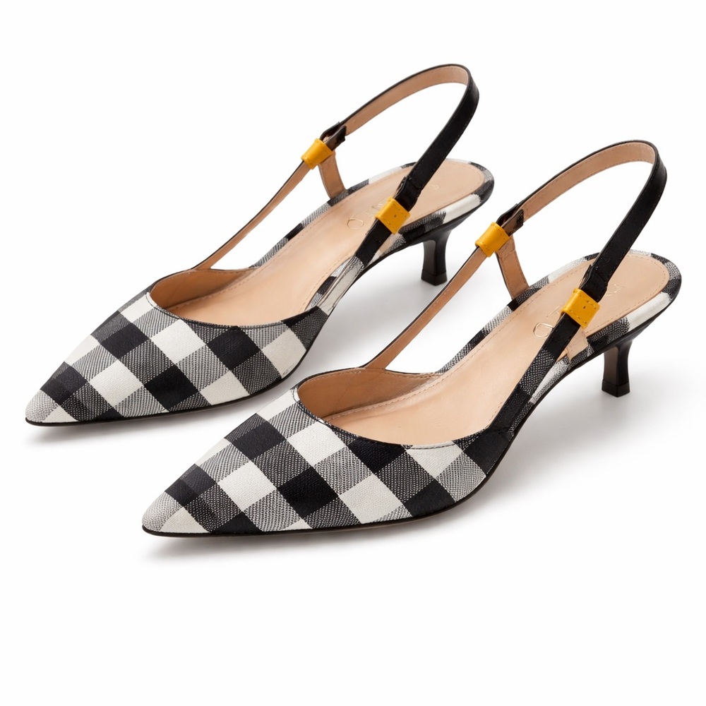 Arezzo Black and White Checkered Slingback Kitten Heels